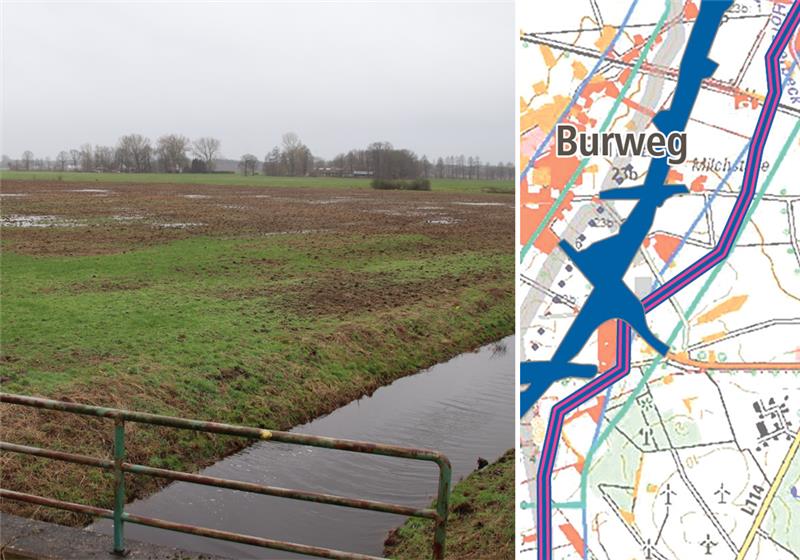Die Entwässerung der Flächen in Burweg, hier der Blick von der Bahnlinie Richtung Milchstelle, ist für die Landwirtschaft unerlässlich. Die Südlink-Leitung könnte sie gefährden, so die Befürchtung.  Foto: Klempow
