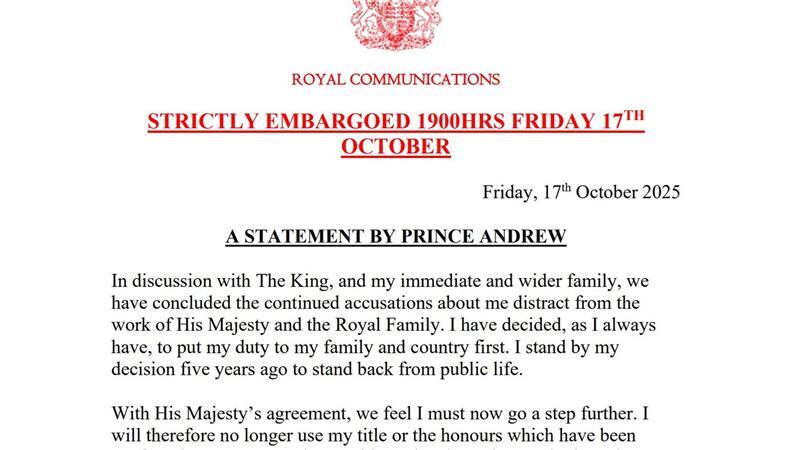 „Genug ist genug“ - Der tiefe Fall von Prinz Andrew Die Erklärung zum Ende von Andrew als Herzog von York.