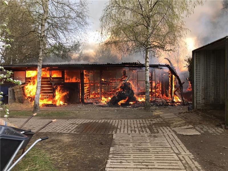 Pferdestall brennt nieder – Großeinsatz im Kreis Rotenburg Die Flammen in Weertzen drohten, auf benachbarte Stallungen überzugreifen. Foto: Herzig/Feuerwehr