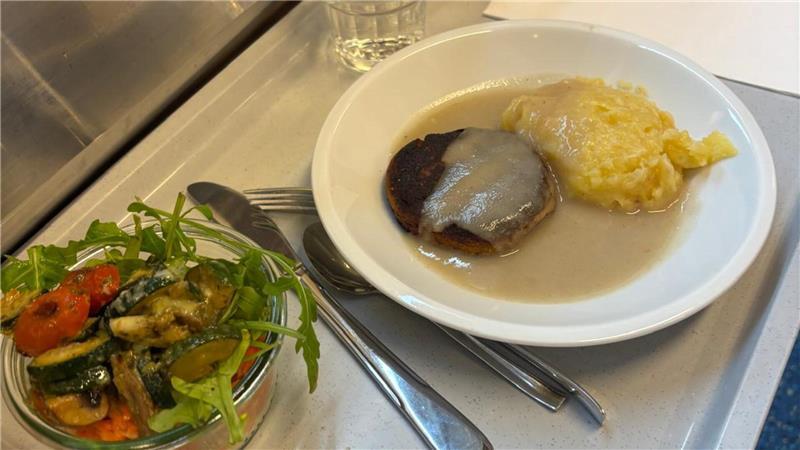 Warum TV-Koch Stefan Marquard in Fredenbeck den Kochlöffel schwingt Die Frikadelle besteht zu gleichen Teilen aus Gemüse und Hähnchenfleisch. Auch im Kartoffelpüree stecken verschiedene Gemüsesorten.
