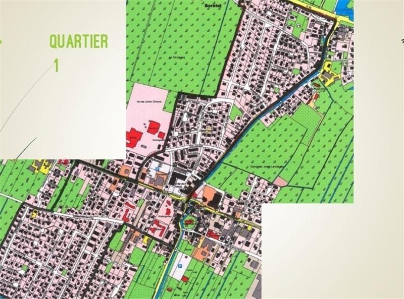 Die Gemeinde Jork will ein „ Energetisches Quartierskonzept “, verbunden mit der Ausweisung eines Sanierungsgebietes, in den Ortsteilen Jork und Borstel (schwarz umrandet) auf den Weg bringen. Karte Gemeinde Jork
