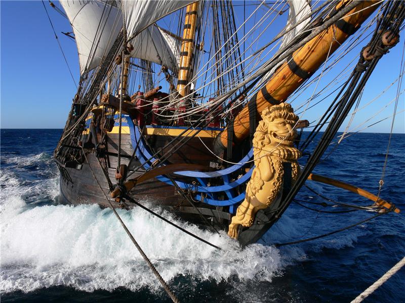 Historischer Holzsegler besucht erstmals Hamburg Die "Götheborg of Sweden" legt am 19. Mai 2023 erstmals im Hamburger Hafen an. Foto: Svenska Ostindiska Companiet