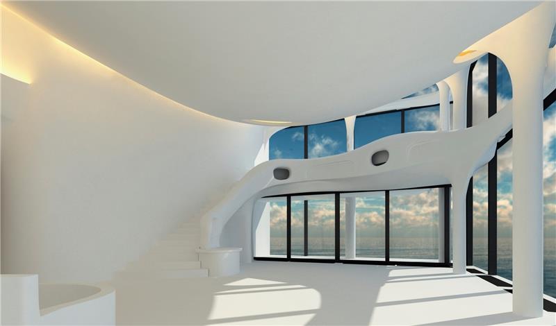 Die Grafik zeigt den Entwurf für eine Penthousewohnung in der Elbphilharmonie in Hamburg. Foto Brückner Architekten/dpa