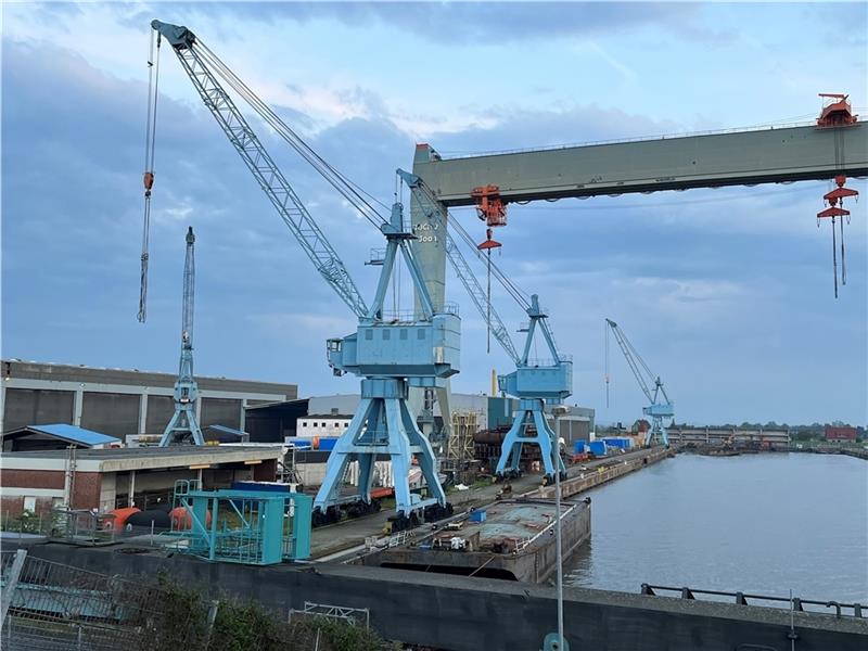 Die Grünen wollen die letzten Werft-Krane auf der im Jahr 1635 gegründeten Pella Sietas-Werft in Neuenfelde vor der Demontage retten. Foto: Vasel