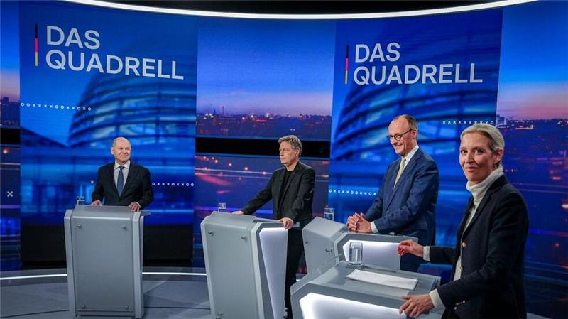 Faktencheck: Streitpunkte der TV-Debatte auf dem Prüfstand Die Kanzlerkandidaten Olaf Scholz (SPD); Robert Habeck (Grüne), Friedrich Merz (CDU) und Alice Weidel (AfD) beharkten sich in einer Talkrunde bei RTL und ntv.