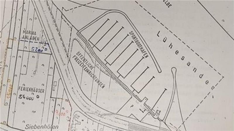 Altes Land: Luxus-Ferienhäuser am Elbdeich geplant Die Karte aus dem Archiv der Samtgemeinde Lühe zeigt den B-Plan für die Marina.