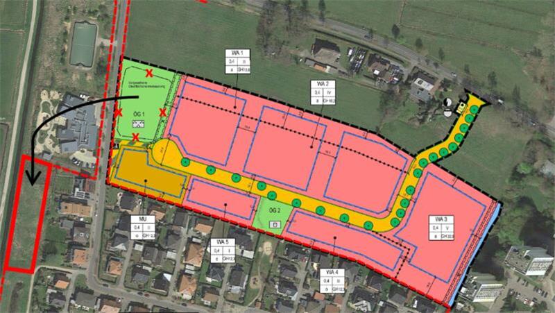 Start für HBI-Großprojekt: Orchideenstraße zwei Wochen gesperrt Die Karte zeigt den Bebauungsplan für das Buxtehuder Orchideenquartier mit der neuen Zufahrt rechts oben.