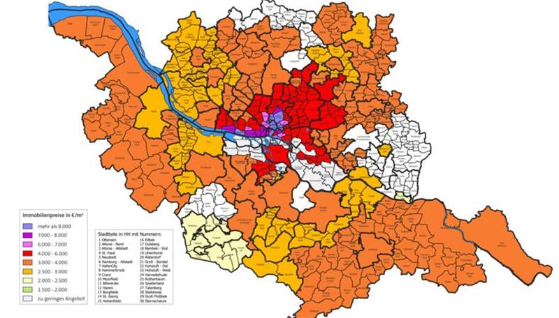 Die Karte zeigt die Preise für gebrauchte Eigentumswohnungen im Kreis Stade und der Region in Euro pro Quadratmeter.