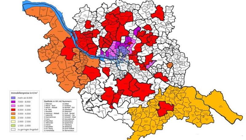 Die Karte zeigt die Preise für neugebaute Eigentumswohnungen im Kreis Stade und der Region in Euro pro Quadratmeter.