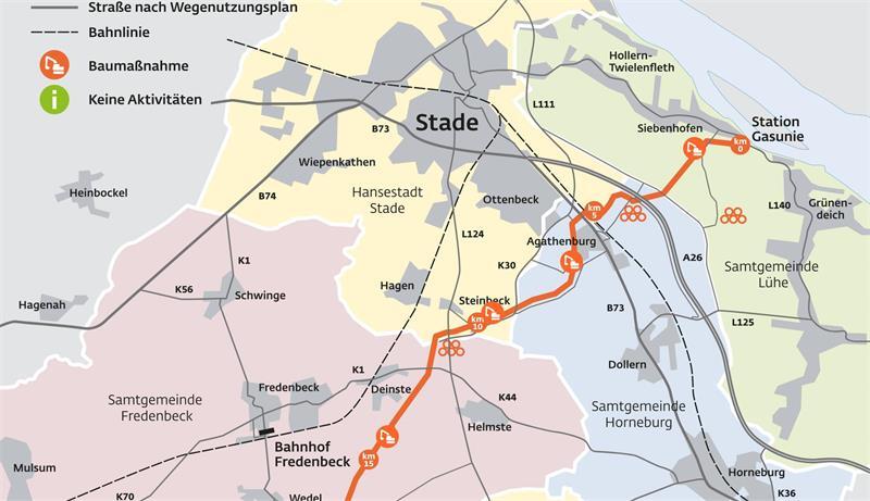 Mega-Bauprojekt: 7 spannende Fakten zur neuen Gaspipeline im Kreis Stade Die Karte zeigt die Trasse der Pipeline ETL182 von Elbe-Süd in Richtung Achim bei Bremen durch den Landkreis Stade. Bei Deinste wird die Pipeline ETL 179/200 von Bützfleth an sie angebunden.