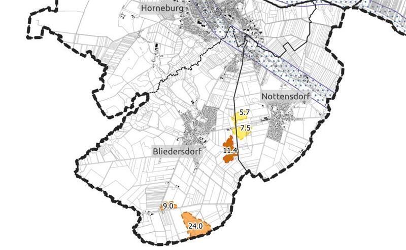 Das sind mögliche Standorte für Solarparks im Alten Land und Horneburg Die Karte zeigt potentielle Flächen in Bliedersdorf und Nottensdorf für Freiflächenphotovoltaikanlagen.