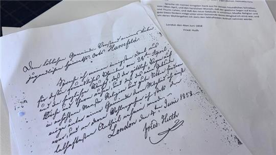 Die Kopie eines Briefes von Friedrich Huth aus dem Jahre 1858. Dagmar Teepe hat den Text transkribiert.
