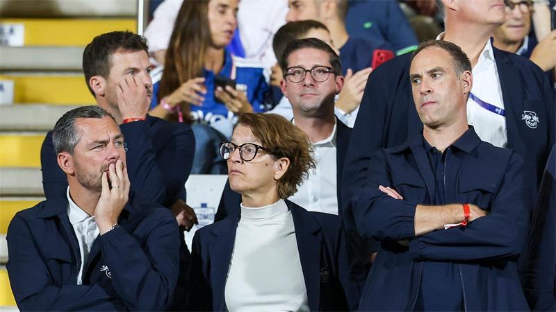 Die Leipziger Entscheider: Sportchef Marcel Schäfer (l), CEO Tatjana Haenni und Aufsichtsratschef Oliver Mintzlaff.