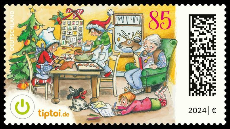 Christkindpostamt in Himmelpforten öffnet heute – mit einer Weltneuheit Die Marke mit dem Namen „Weihnachten für Kinder - Weihnachtsbäckerei“ hat als Motiv eine Illustration des Klassikers der bekannten Künstlerin Julia Ginsbach.