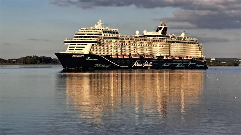 Landkreis Stade im Kreuzfahrt-Fieber: Leser fotografieren „Queen“ und „Lady“ Die Mein Schiff 1 zieht am Lühe-Anleger vorbei.