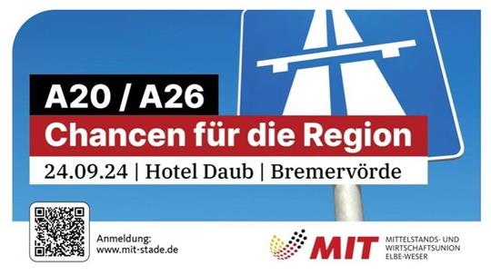 Die Mittelstands- und Wirtschaftsunion (MIT) lädt zur Info-Veranstaltung ein, um über Chancen für die Region durch den Bau von A 20 und A 26 zu sprechen.