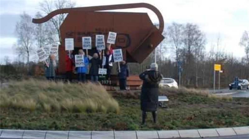 Bundestagswahlkampf: Zerstörung der Plakate erreicht eine neue Dimension Die Omas gegen rechts demonstrierten nach dem Anschlag auf den Buxtehuder Bullen gegen Rechtsextremismus.