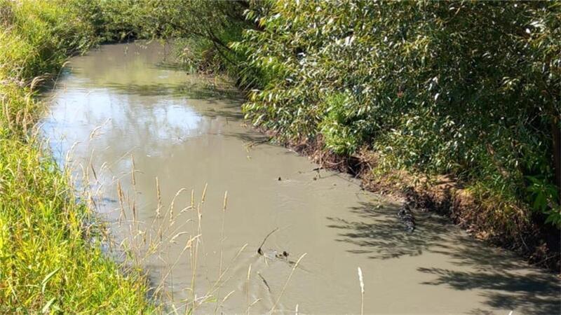 Graues Oste-Wasser: Ergebnisse nach Havarie sind da Die Oste bei Weertzen am 13. August. Bentonit trübt das Wasser. Zwischen 100 und 300 Kilogramm des Tonminerals sollen aus dem Bohrloch für den Suedlink-Tunnel ausgetreten und ins Wasser gelangt sein.
