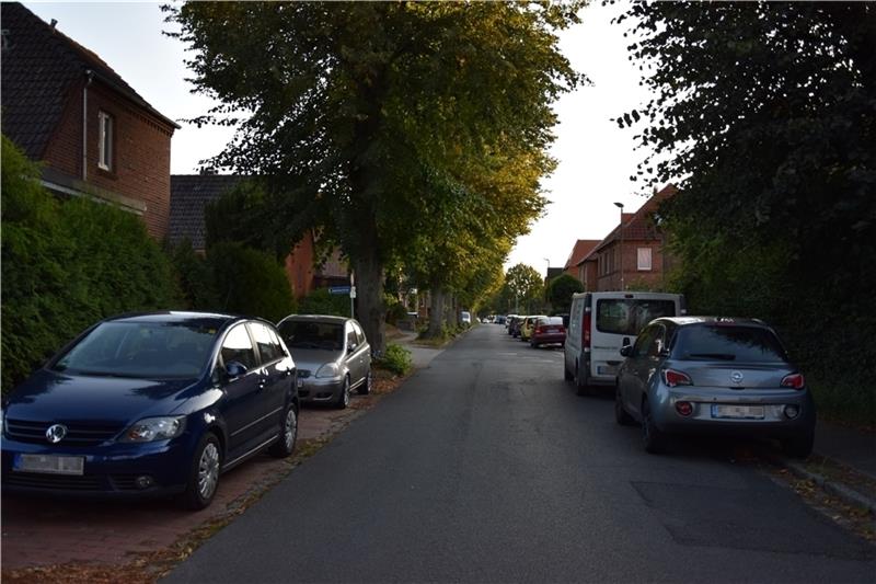 Die Parkstreifen wie hier in der Dankersstraße sind oft belegt und auch am rechten Straßenrand werden viele Autos abgestellt, sodass es häufig zu Ausweichmanövern kommt. Foto: Albus