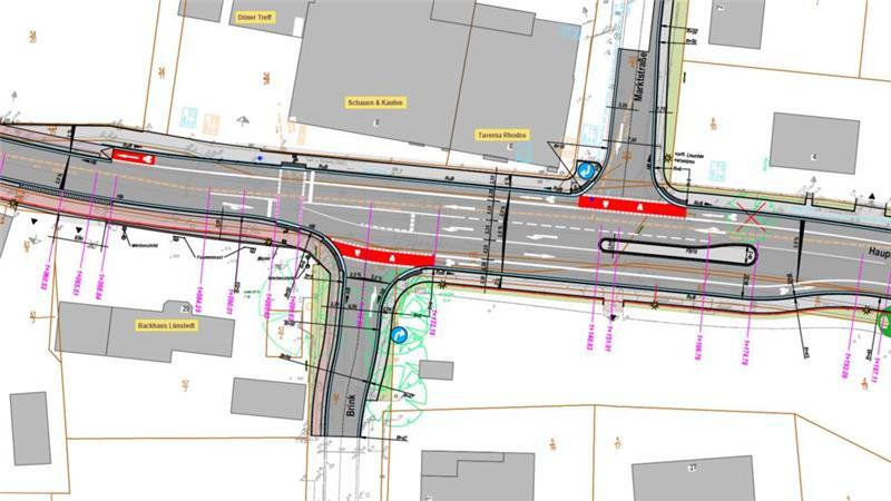 Himmelpforten: B73-Bauarbeiten könnten viel länger dauern als gedacht Die Planung des Büros Contur aus Hammah: Eine Verkehrsinsel soll das Abbiegen von Bussen in die Marktstraße (und deren Ausschwenken) absichern.