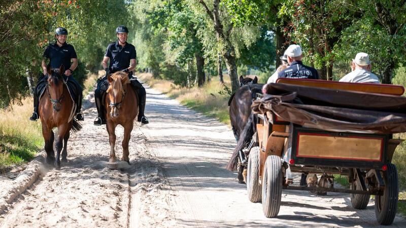 Die Polizeireiter aus Hannover achten darauf, dass sich Besucher an die Regeln im Naturschutzgebiet halten.