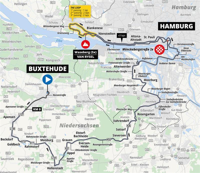 Die Profis starten bei den Cyclassics in Buxtehude und machen sich dann auf den Weg nach Hamburg.