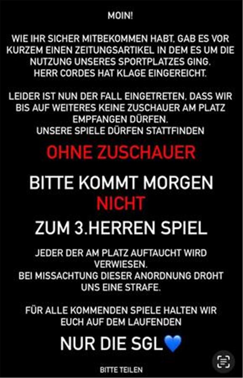 Die SG Lühe appelliert an ihre Fans.