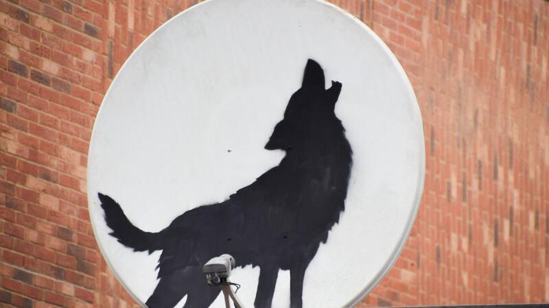 Katze bei Dehnübung: Banksy setzt Bilderreihe in London fort Die Satelliten-Schüssel mit dem heulenden Wolf verschwand kurz nachdem sie aufgetaucht war.