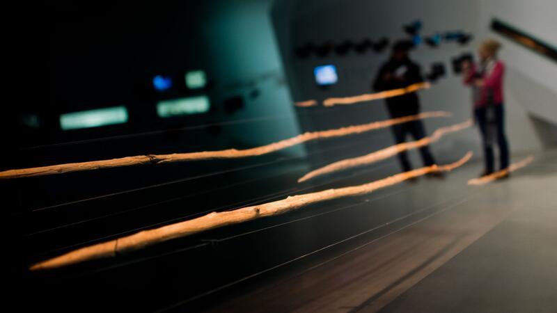Die Schöninger Speere - die ältesten vollständig erhaltenen Holzwaffen der Menschheit - werden im Forschungs- und Erlebniszentrum Paläon in Schöningen im Kreis Helmstedt (Niedersachsen) ausgestellt.