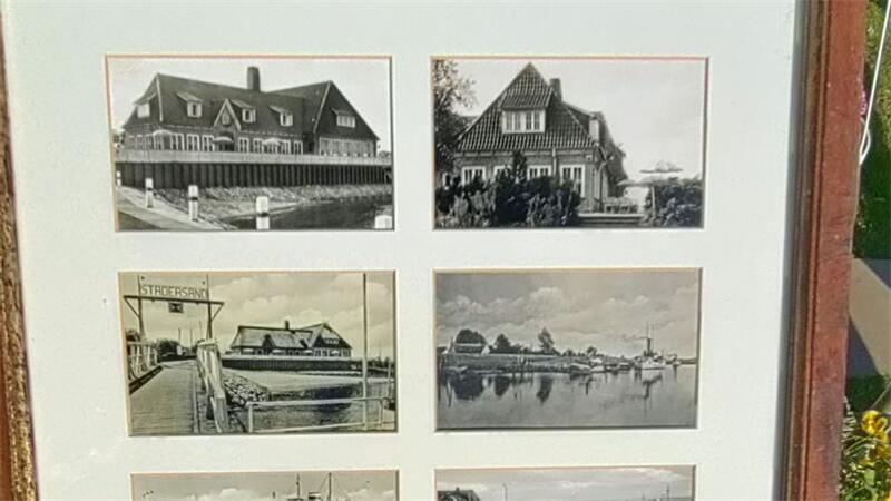 Die Schwarz-Weiß-Fotos zeigen Stadersand im vorigen Jahrhundert - auch die Elbkate mit Reetdach und Sandstrand.