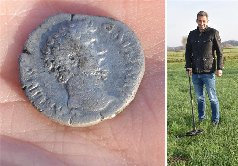Die Silbermünze zeigt Lucius Aelius (101 bis 138 n. Chr.). Thobias Busse hat sie gefunden. Fotos: Strüning
