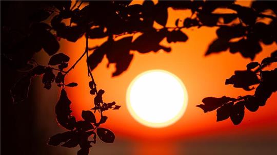 Die Sonne geht am Steinhuder Meer in der Region Hannover auf.