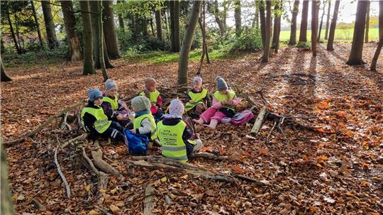 Die „Sterntaler“-Kinder profitieren von der kleinen Kita in Wangersen mit der umliegenden Idylle wie hier beim Wald-Ausflug. Fotos: Kita Sterntaler
