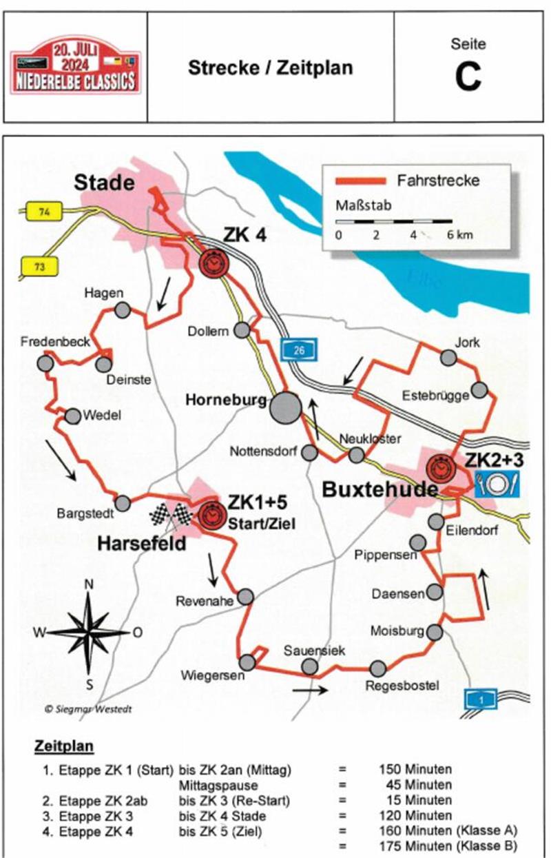 Die Strecke der Oldtimer-Rallye verläuft gegen den Uhrzeigersinn im Oval durch den Landkreis.