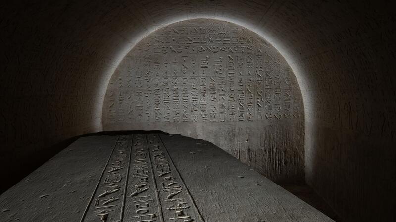 Neuer Fund bringt Licht ins Alte Ägypten Die Südwand der Grabkammer und der Deckel des Sarkophags von Djehutiemhet: Tschechische Forscher haben ein reich verzierte Grab entdeckt.