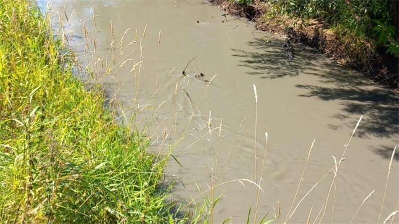 Graue Brühe in der Oste: Baustopp nach Havarie an Suedlink-Bohrstelle Die Verfärbung des Wassers rührt von der Verunreinigung der Oste mit Spülflüssigkeit an der Bohrstelle bei Osterheeslingen her.