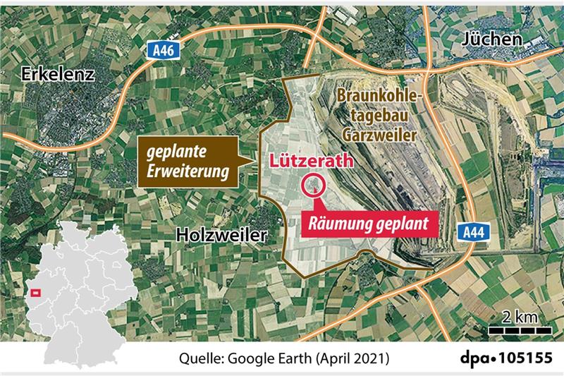 Die Verortung von Lützerath und dem Tagebau Garzweiler.