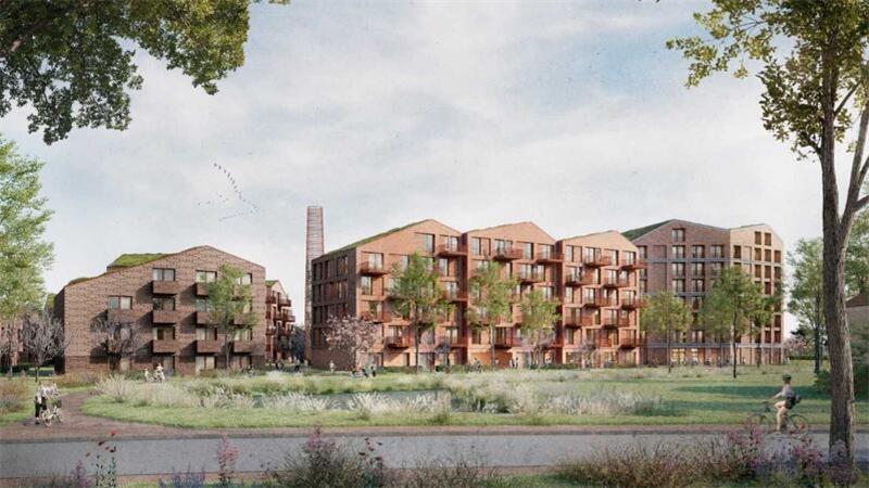 Gummi-Schmidt-Gelände: Nachbarn sorgen sich um Neubaupläne von Lindemann Die Visualisierung eines Teils des Neubauvorhabens: Rechts der massive Baukörper gegenüber von Kaufland, dann gehen die Geschosshöhen Richtung Wohnbebauung herunter.