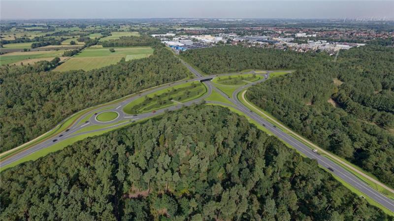 Die Visualisierung zeigt die geplante Anschlussstelle bei Neu Wulmstorf. Die B73 wird mittels Brückenbauwerk über die B3 neu geführt.