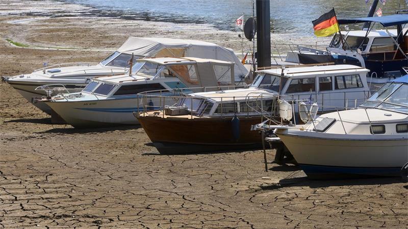 Die Wasserstände im Rhein sind wegen der anhaltenden Trockenheit stark gesunken. 