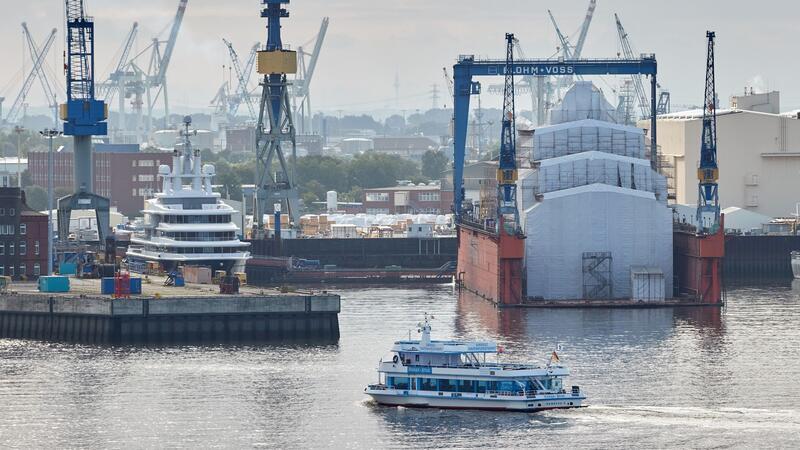 Die Werft Blohm+Voss befindet sich auf der Halbinsel Steinwerder im Hamburger Hafen.