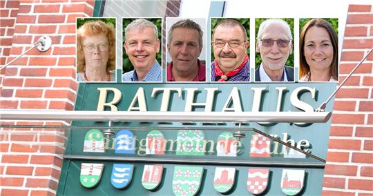 Die amtierenden Bürgermeister: Inge Massow-Oltermann (Grünendeich), Marco Hartlef (Guderhandviertel), Timo Gerke (Hollern-Twielenfleth), Joachim Streckwaldt (Mittelnkirchen), Reinhardt Meyer (Neuenkirchen) und Sonja Zinke (Steinkirchen).