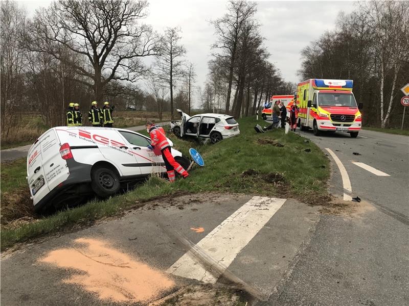 Die beiden Unfallwagen landeten an der Kreuzung Ritschermoor/Asselermoor im Straßengraben. Foto: Helfferich