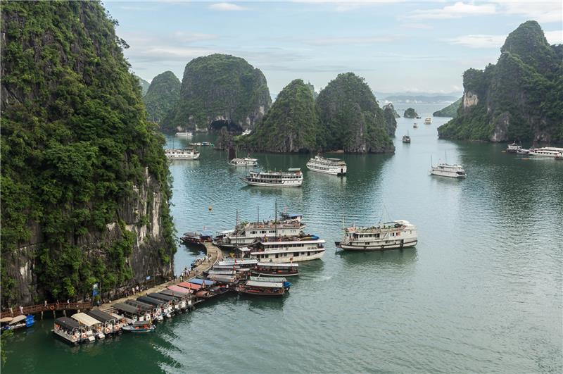 Die berühmten Felsen der Halong-Bucht im Norden von Vietnam. Sie gilt als eine der schönsten Meereslandschaften der Welt.  Fotos dpa / REISE & PREISE