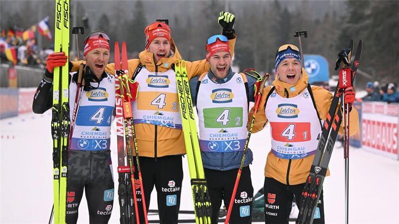 Erleichterung bei Biathleten nach erstem Staffel-Podest Die deutschen Biathleten freuen sich über den ersten Staffelpodestplatz des Winters.