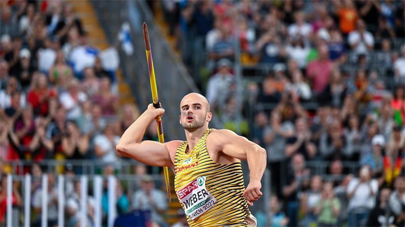 Zuschläge für WM und Finale: München-Boost vor Olympia-Wahl? Die deutschen Leichtathleten um Speerwerfer Julian Weber sorgten 2022 für eine Party in München. (Archivbild)