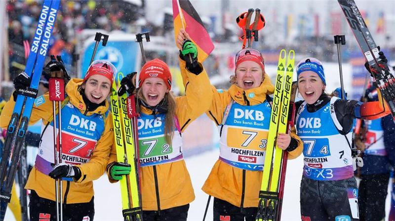 Biathletinnen begeistern: Staffel-Sieg und Gelbes Trikot Die deutschen Skijägerinnen gewinnen die Staffel in Hochfilzen.