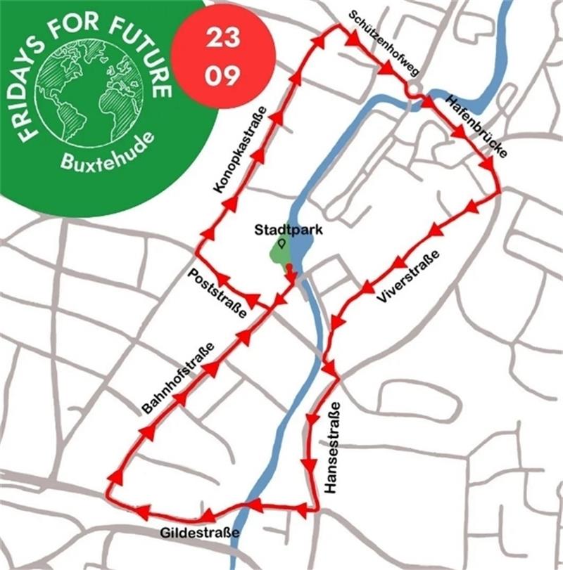 Fridays for Future rufen zu Klimastreik auf Die geplante Klimademo-Route durch die Buxtehuder Innenstadt.