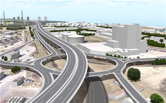 Die geplante, knapp zehn Kilometer lange Hafenautobahn A 26 Ost wird bis zu 1,8 Milliarden Euro kosten. Visualisierung: Deges