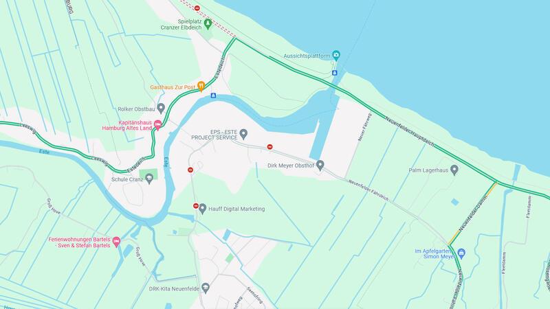 Die grün markierten Straßen bieten sich als Umleitung an.